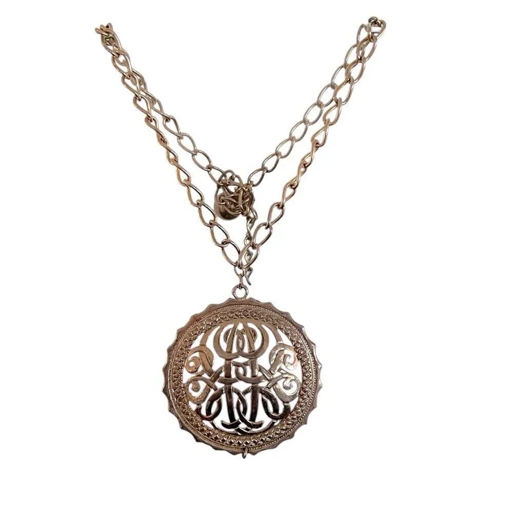 Gold Vintage Monet Crown Large Pendant Necklace